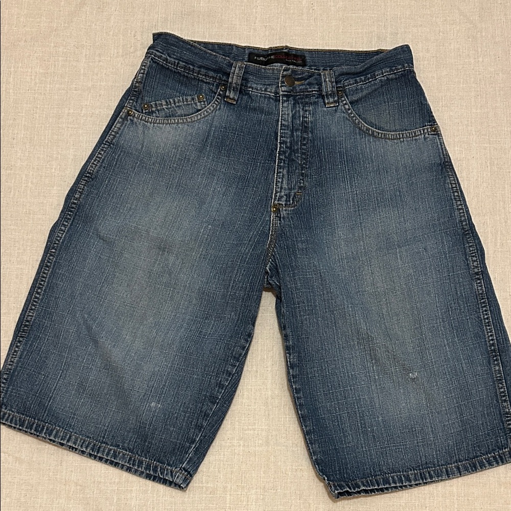 FUBU The Collection Shorts Men's 32 Blue Jeans Y2K Retro Distressed - Picture 10 of 15